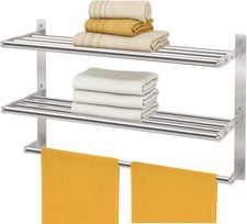 Bathroom Towel Rack with Bars, 24 Inch Towel Shelf, Brushed Nickel