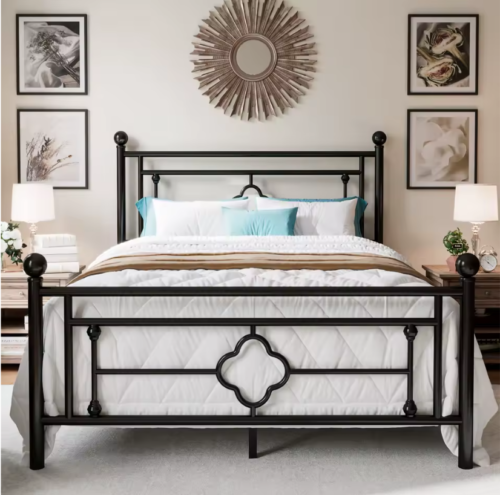 14" Metal Platform Bed Frame - Victorian Style with Wrought Iron Headboard