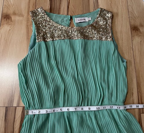 Louche London mintgrün Pailletten Passe Plissee Midikleid Gr. 14 Chiffon - Bild 7 von 12