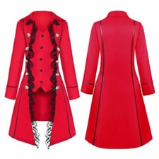 Womens Lace Trim Vampire Gothic Long Jacket Tailcoat Frock Coat Steampunk