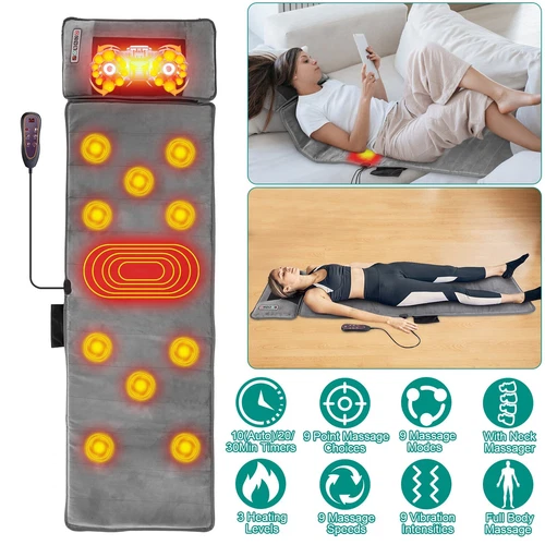 Full Body Massage Mat with Heat 10 Neck Shiatsu Kneading Massage Heads - Picture 5 of 17