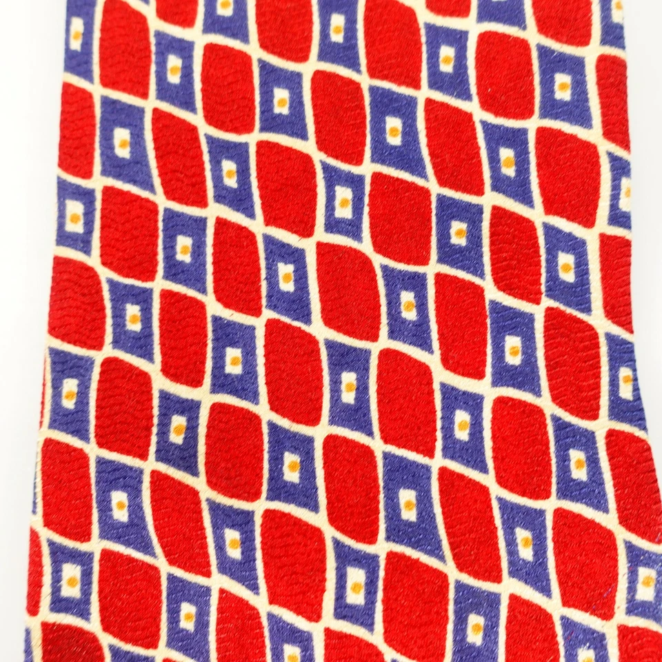 Corbata para el cuello para hombre PERRY ELLIS portafolio azul rojo geo celosía seda carrera clásica EE. UU. Foto 4 de 4