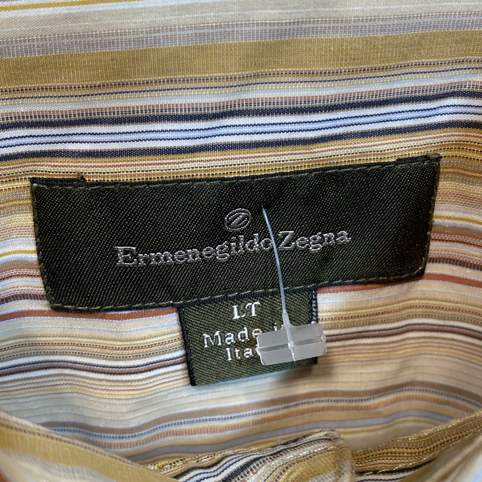 Ermenegildo Zegna Mens Dress Shirt Beige Blue Red LT Finest Cotton Made In Italy