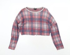 Topshop Womens Red Round Neck Plaid Cotton Blend Jumper Size 10