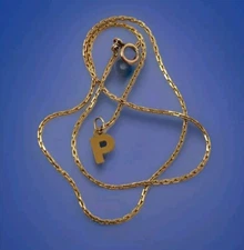 12k Gold Filled Baby Chain Necklace with Initial P Charm 12.75" Vintage Child