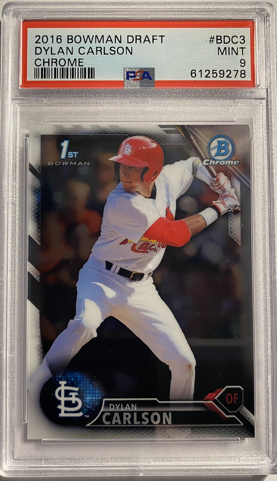 2016 Bowman Draft #BDC 3 Chrome - Dylan Carlson 1st Bowman Cardinals PSA 9
