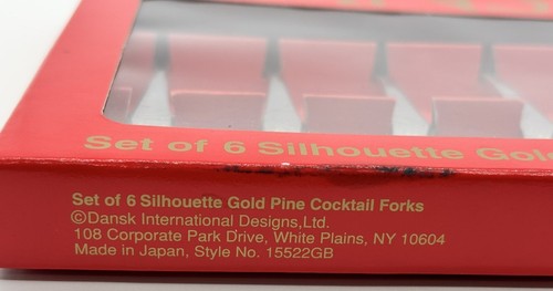 6 Forchette da Cocktail Dansk Silhouette Oro Pino Acciaio Inox Alberi di Natale - Foto 12 di 12