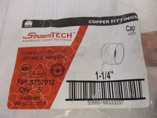 MUELLER COPPER FITTINGS 1-1/4" PRESS CAP ADH LOT OF 2