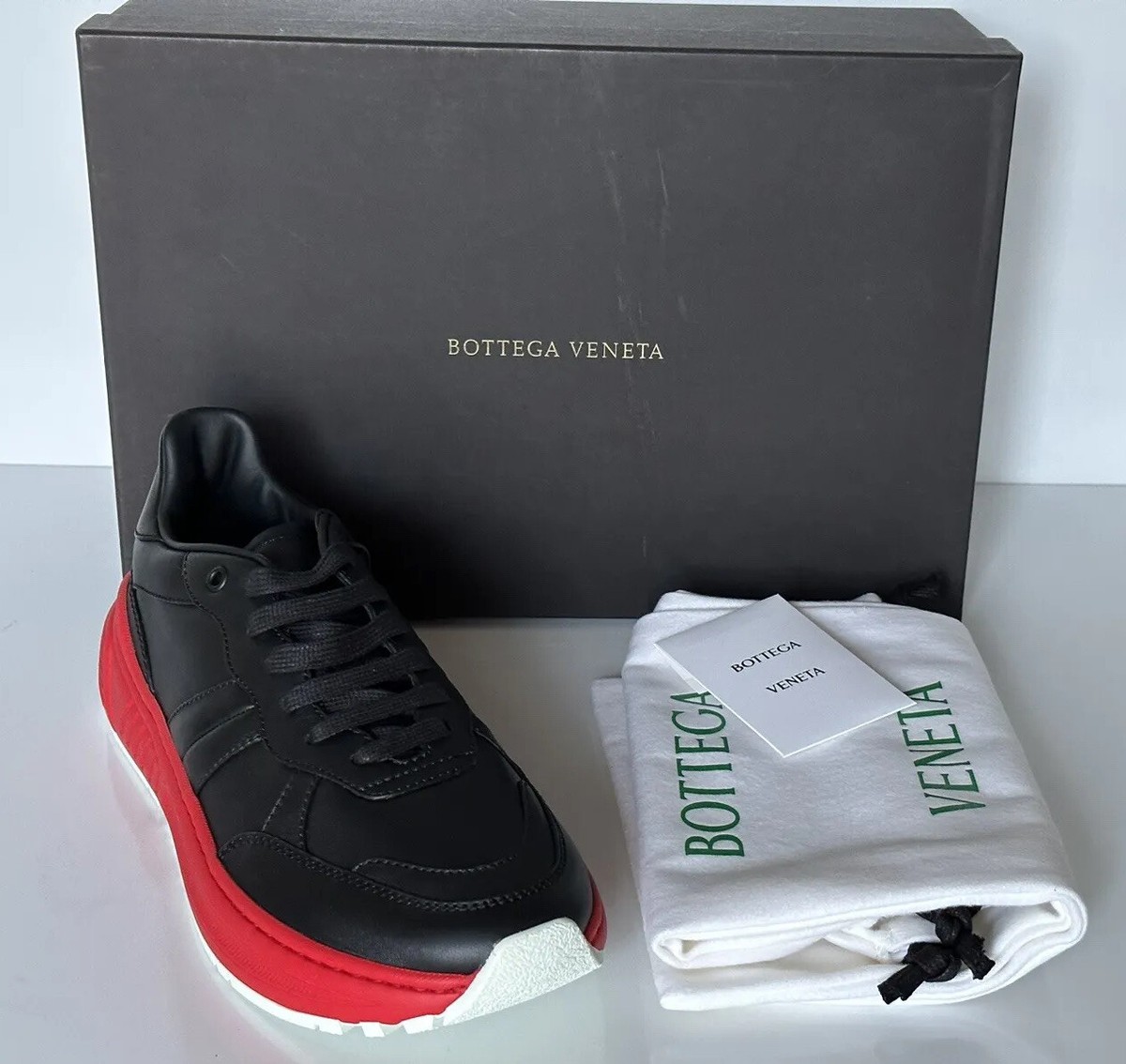 Bottega Veneta Men's Black/Red Leather Sneakers 9 US (42 Euro