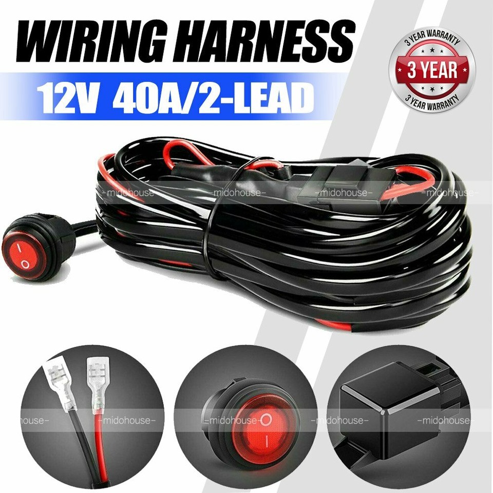 12V 40A Wiring Harness Kit Fuse ON OFF Switch Relay For LED Fog Work ...