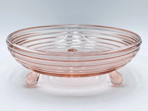 Vintage Anchor Hocking Pink Depression Glass Manhattan Footed Bowl Candy Dish