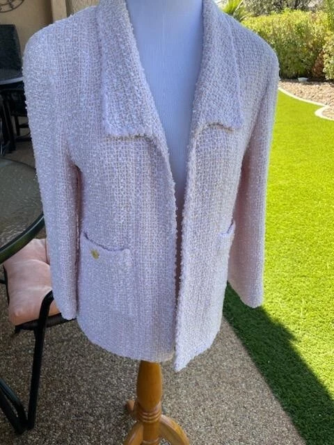 GIACCA BLAZER CHANEL TWEED ROSA CC LOGO BOTTONE