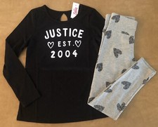 Justice Girl Black Logo Valentine Tee Gray Heart Leggings Outfit 8 10 12 14 16