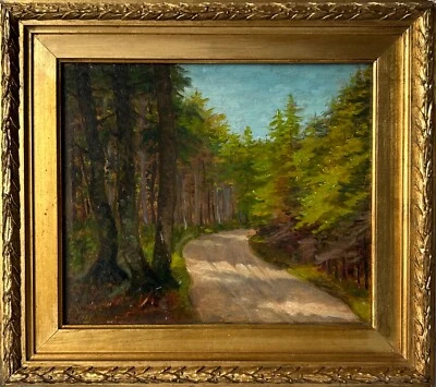Ölbild Impressionist 1925 Monogramm Sonniger Tag im Wald 31,8 x 35,8 cm Antik - Bild 1 von 4