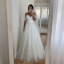 Glitter Lace Wedding Dresses Off Shoulder Sweetheart Tulle A-line Bridal Gowns