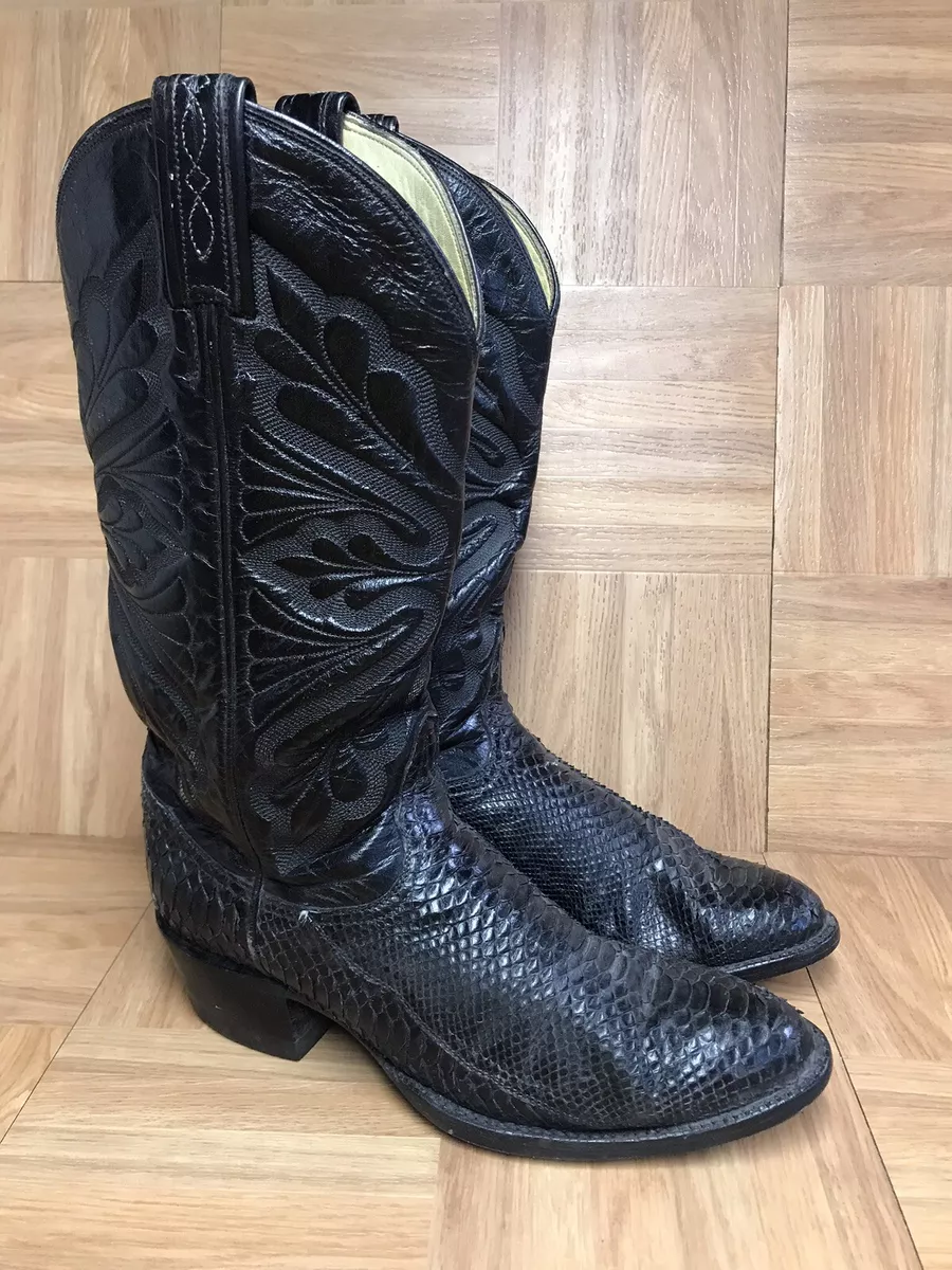 RARE Tony Lama Black Leather Snake Skin Boots Sz 6.5 Men s Cowboy Style