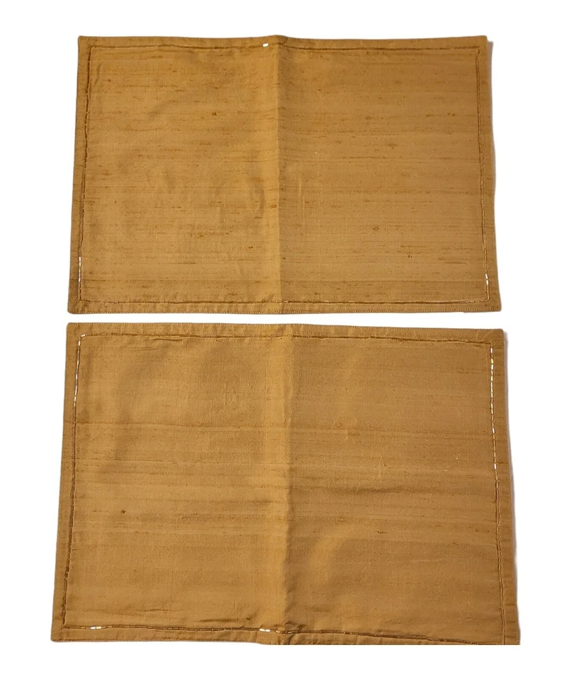 Set of 4 Placemats + 4 Matching Napkins Silk Blend Fabric Beaded Zen Gold EUC - Image 4 of 4