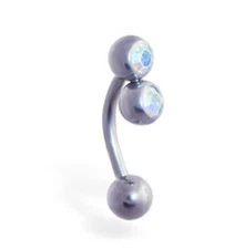 Eyebrow Rook Curve 2 Aurora 4mm Gems 16 Gauge 3/8" Barbell Steel 