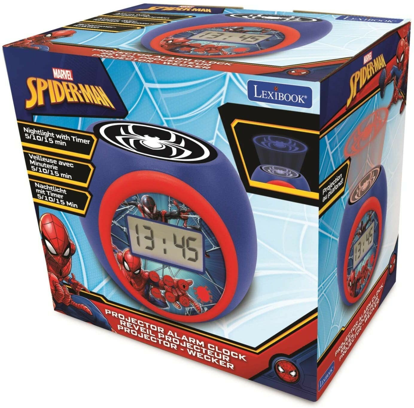 Réveil projecteur Spider-Man Lexibook avec veilleuse pour enfant