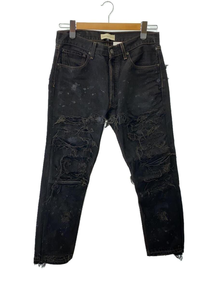 定価以下DESTROY LEATHER DENIM PANTS L INDIGO