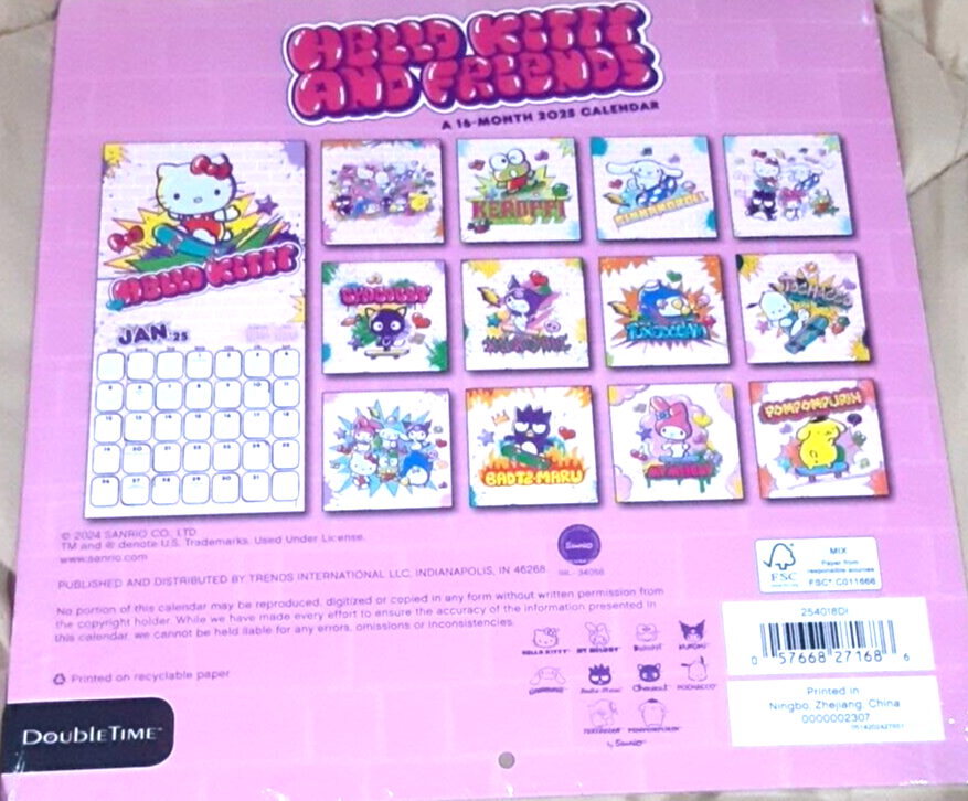hello-kitty-and-friends-2025-wall-calendar-16-month-double-time-11-x-22-open-ebay