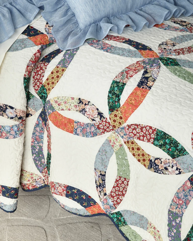 ANILLO DE BODAS PATRIMONIO CONJUNTO COMPLETO DE 3 piezas reina edredón: reliquia vintage azul país Foto 4 de 4