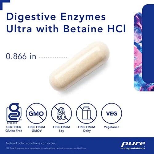 Enzimas digestivas Pure Encapsulations ultra y betaína HCl/carbohidratos, digestión láctea Foto 4 de 4