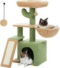 Cactus Cat Tree 32'' - Cozy Indoor Cat Condo with Hammock & Scratching Ramp