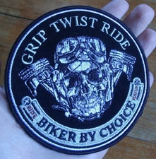 Piston Death Skull ~ Grip Twist Ride Biker By Choice Ride Hard Motorcycle Patch