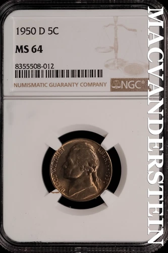 1950-D Jefferson Nickel - NGC MS 64 - Brilliant Unc  No Reserve  #SLi172