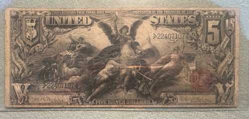 Billete educativo de 5 dólares de Estados Unidos de 1896 certificado de plata