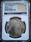 1921 Morgan Silver Dollar NGC MS 63 Final Year Original Mint Bag Fragment Look