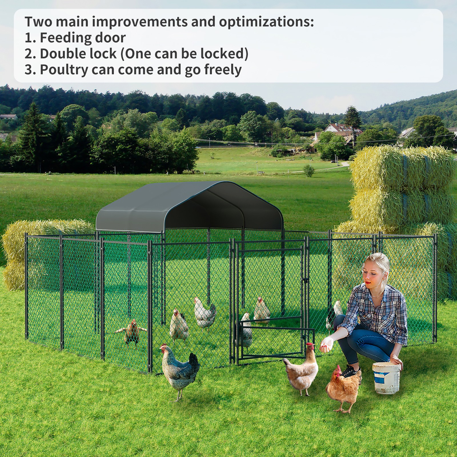 Giant Chicken Coop Metal Chicken Run Pen for Yard with Cover Poultry Duck Rabbit