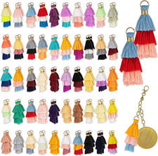 100 Pcs Tiny Tri Layered Keychain Tassels 1.38 Inches Mini 3 Layers Tassel for C