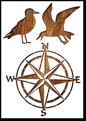 Maritime Compass & Seagulls Wall Art Reusable Plastic Stencil - StencilAir