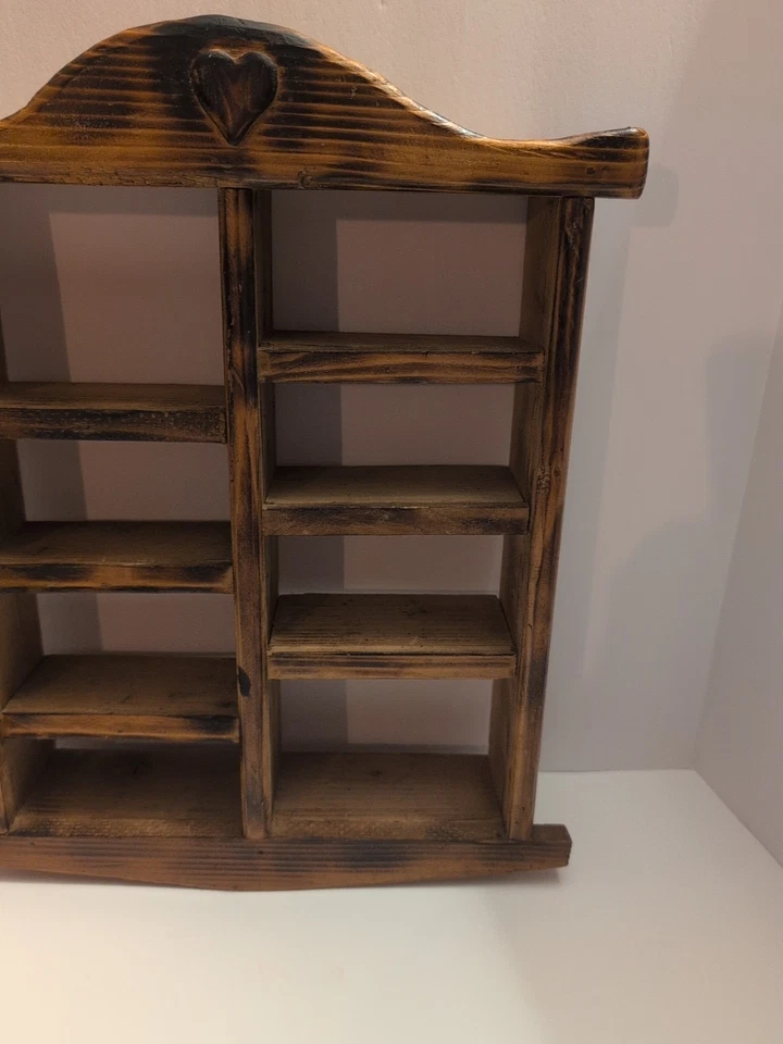Vintage Wooden Knick Knack Wall Shelf Curio 8 Cubbies Country Cottagecore - Image 3 of 4