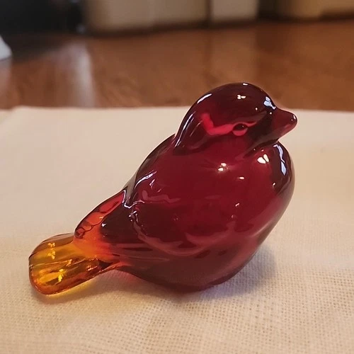Fenton Art Glass Red Amberina Cardinal Bird Figurine Songbird Sparrow Logo Vtg