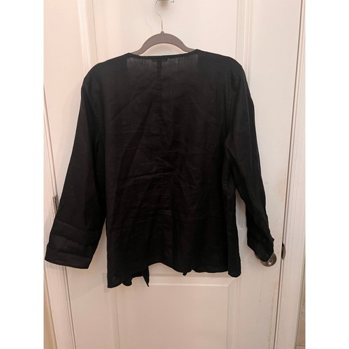 Eileen Fisher 100% Organic Linen Open Jacket Blazer M Black Pockets Long Sleeve - Picture 4 of 5