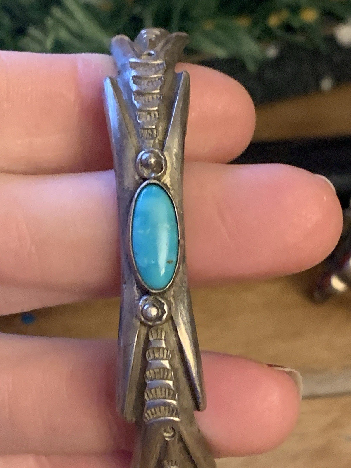 Nice Old Silver Turquoise Cuff - image 7
