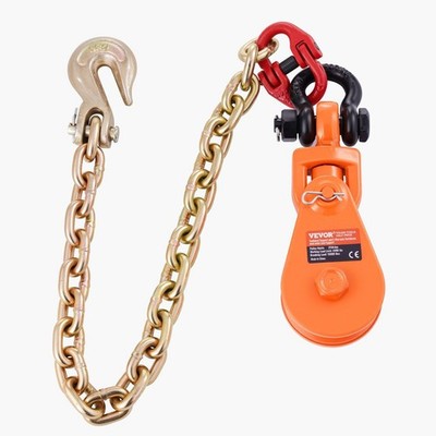 2 Ton Snatch Block with G80 Chain, Swivel Shackle, 3'' Sheave for 3/8'' Wire Rope,