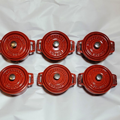 Staub La Cocotte 6-Piece Mini Round Cocotte Set, Red Enamel Cast Iron, Lids