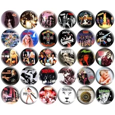 80s Glam Metal Hard Rock 1.5" Pinback Buttons Retro Music Hair Bands 30 Pins Set