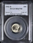 1942D Mercury Dime PCGS MS67FB