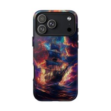 For iPhone / Galaxy / Pixel   Pirate Ship Sailing Cosmic Clouds Phone Case
