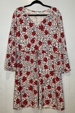 Old Navy Red White Floral Midi Peasant Dress Size L Boho Cottagecore New - Flaw
