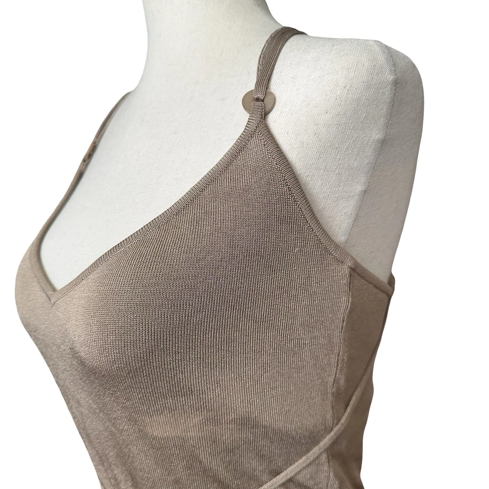 Camisola Tejida Dana Buchman De Colección Y2K Muestra Talla 6 Correas de Espagueti Taupe Neutro Foto 4 de 4