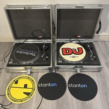 2x Technics SL-1210MK2 Direct Drive DJ Turntables w/ Flight Cases, Slipmats