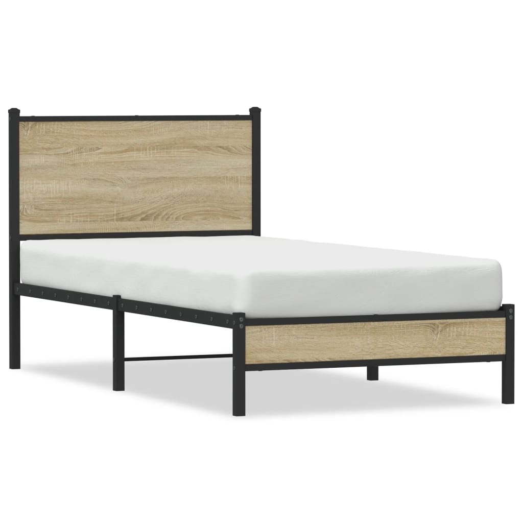 vidaXL Metal Bed Frame with Headboard| Bed Base for Bedroom| Mattress Foundation