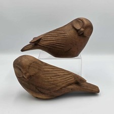 Perched Bird Pair Solid Wood Hand Carved Sculpture Modern Minimalist Primitive