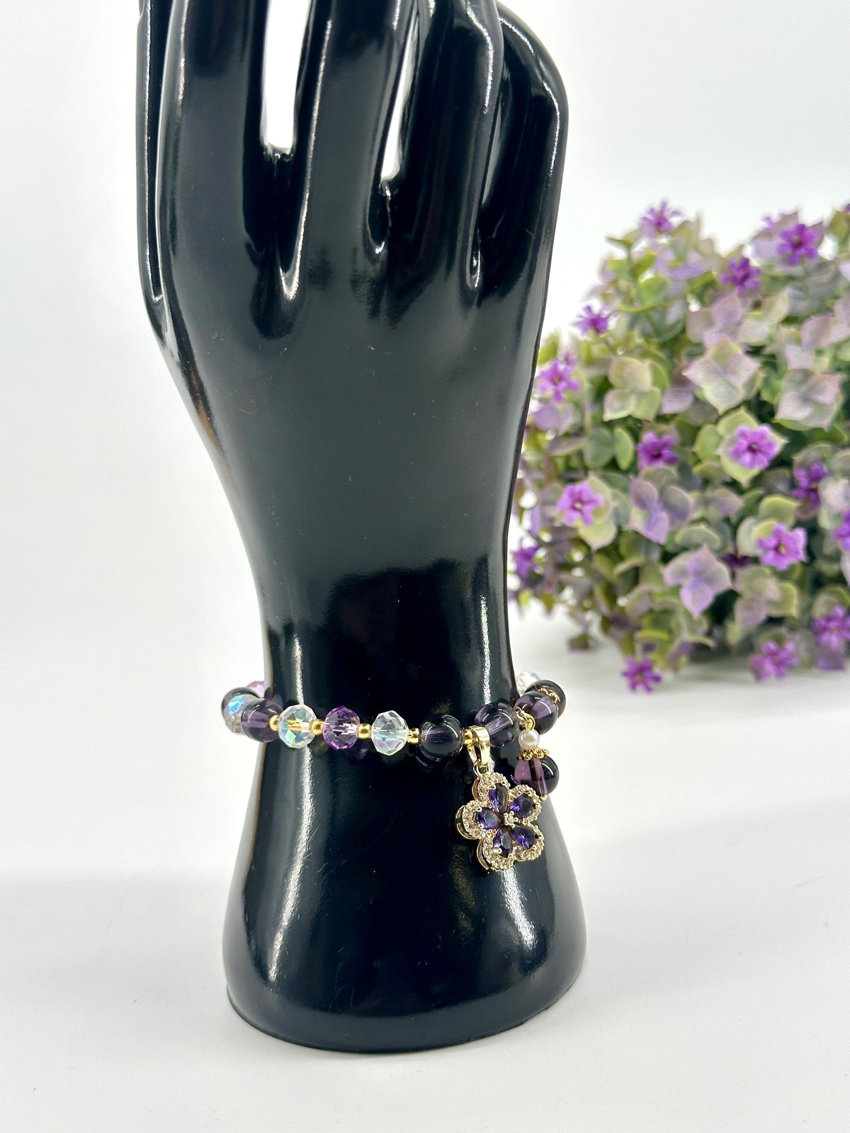 Bracelet élastique améthyste violette idéal pour vos séances de yoga - 2